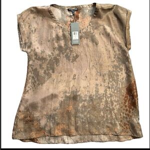 Eileen Fisher Sea Spray Print 100% Silk Scoop Neck Top Blouse Sz Petite Small